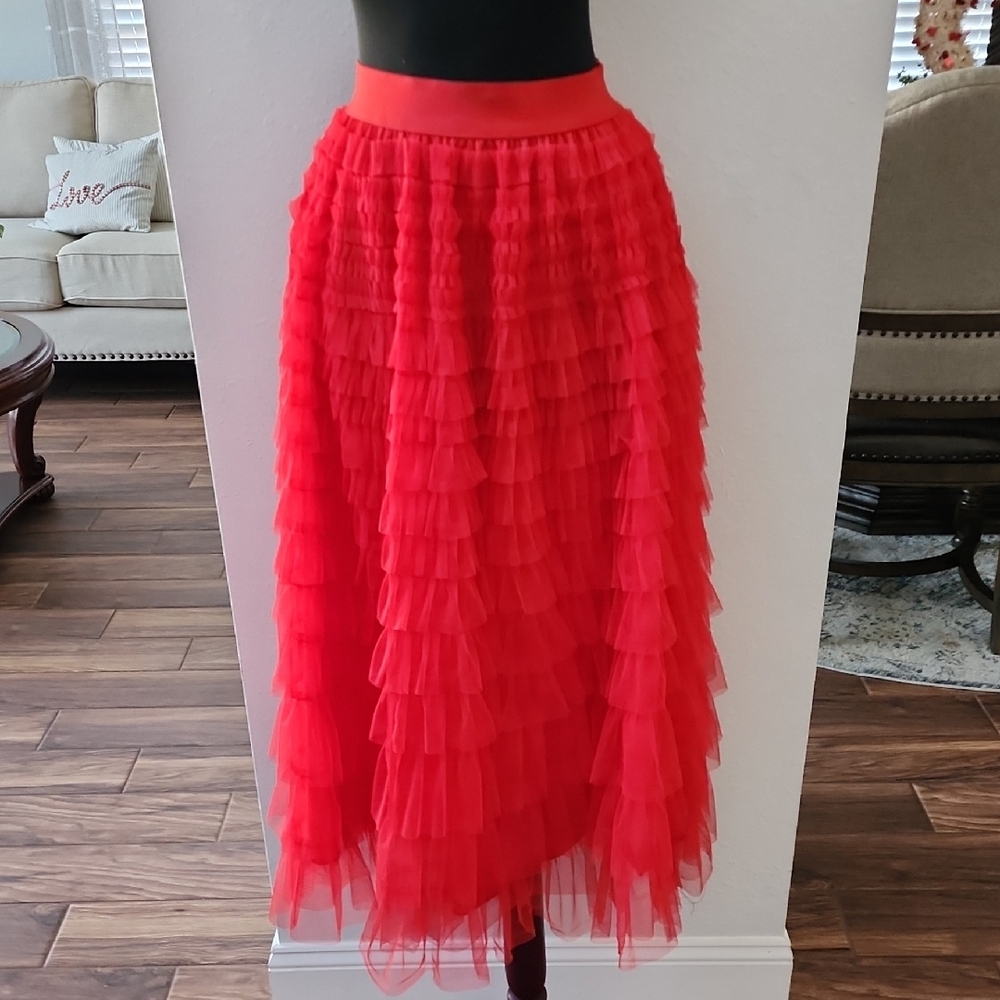 Elegant Red Layered Skirt